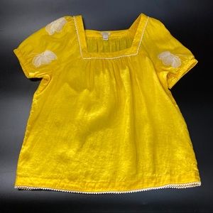 J. Crew Yellow Embroidered Linen Blouse